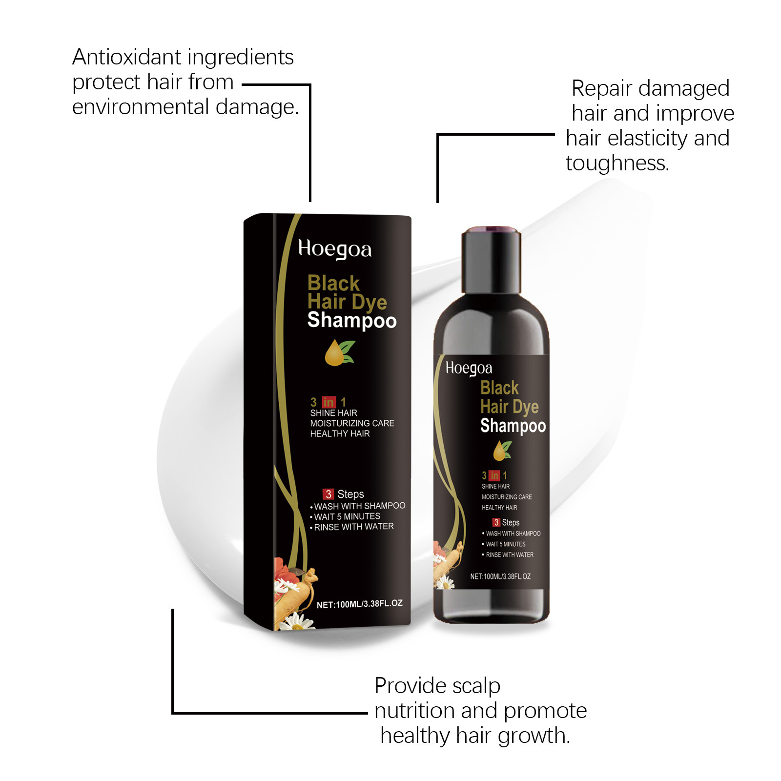 Hair Care Steps - Shampoo colorant capillaire noir à base